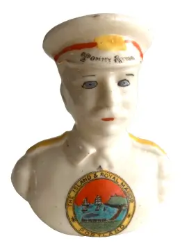 Antique WW1 crested china soldier " Tommy Atkins " Portland crest