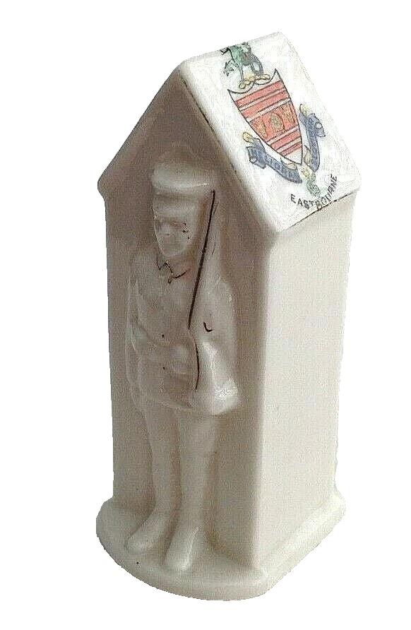 Antique WW1 crested china Tommy on sentry duty crest for Eastbourne