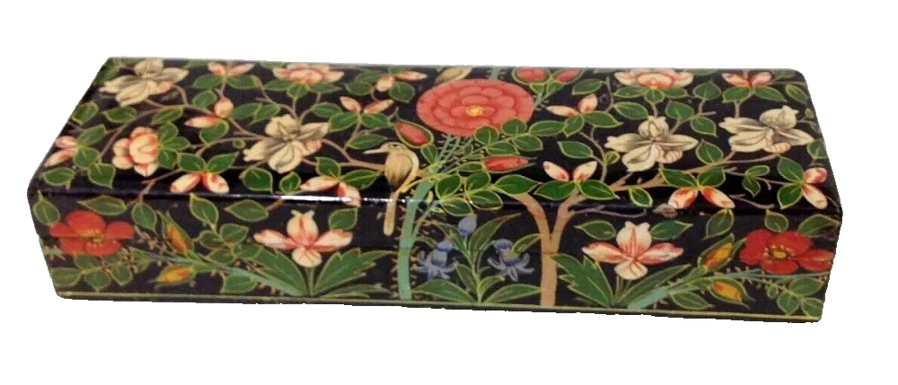 Antique painted Persian box flowers birds laquer