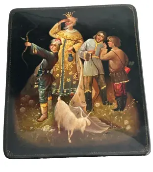 Antique wooden lacquered Russian Box Fairy Tale