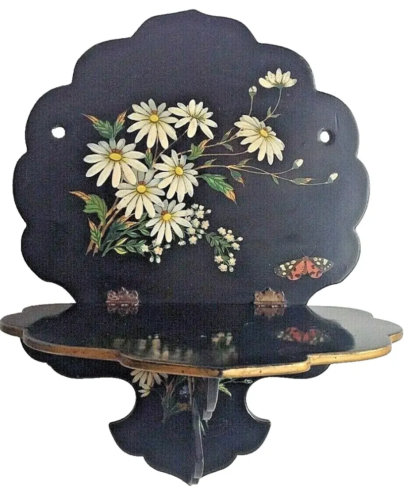 Antique wooden lacquered wall bracket butterfly daisy decor