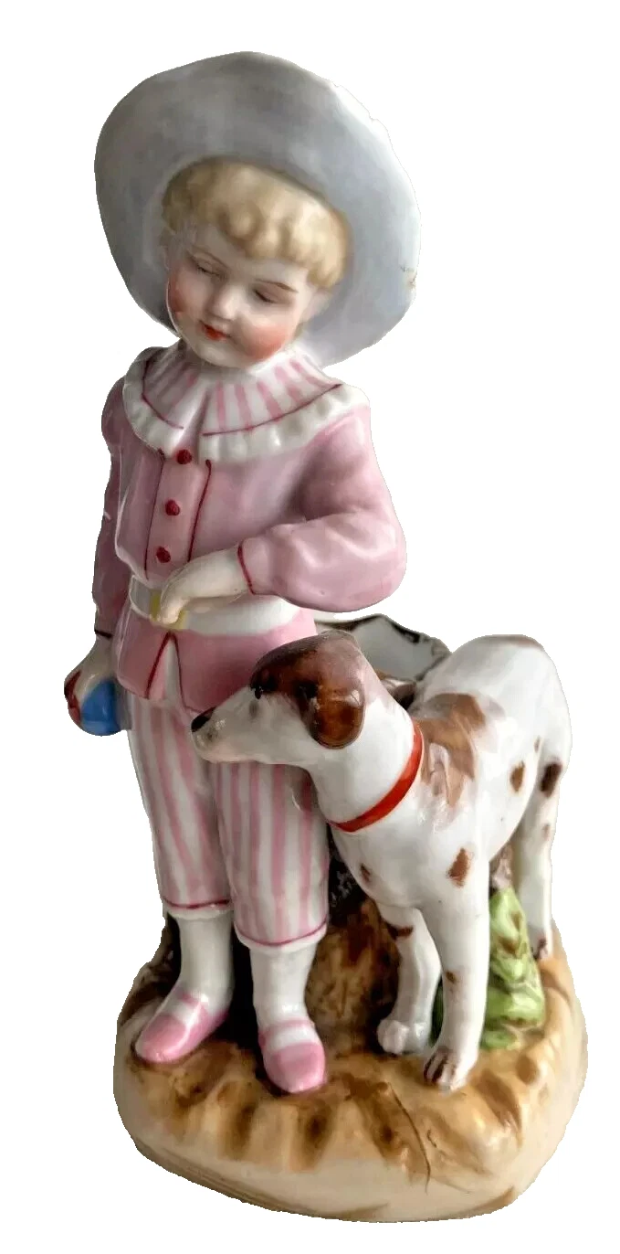 Antique Victorian fairing match striker little boy with dog Boheme stamp to