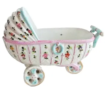 Antique German Victorian fairing trinket pot pram perambulator