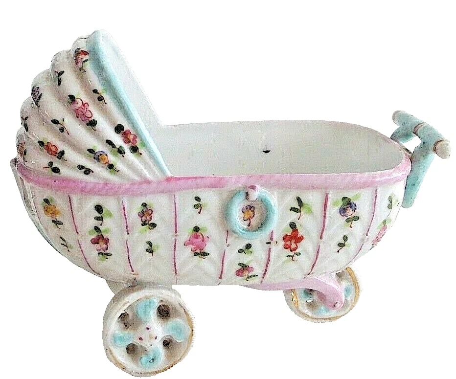 Antique German Victorian fairing trinket pot pram perambulator