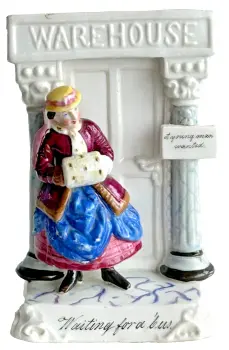 Antique Victorian ceramic fairing Young Man Wanted I am waiting for a bus