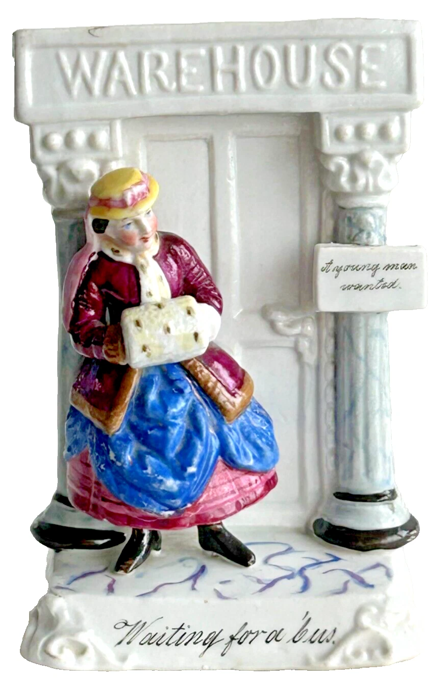 Antique Victorian ceramic fairing Young Man Wanted I am waiting for a bus