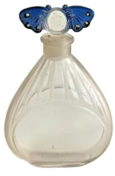 Antique C1918 Perfume Scent bottle Viard Dubarry blue butterfly stopper Rare