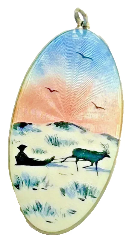 A Antique Sterling Silver Norway Enamel Pendant K H Kristian Hestenes