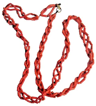 Vintage coral woven rope necklace 9ct gold clasp