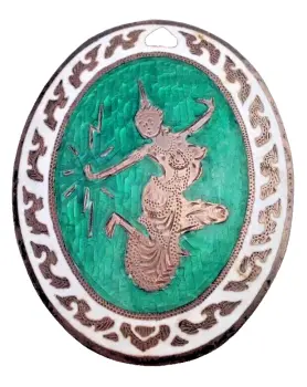 Vintage sterling silver Siam enamelled green & white brooch pin