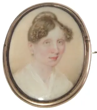 Antique 19th century yellow metal mourning brooch portrait miniature