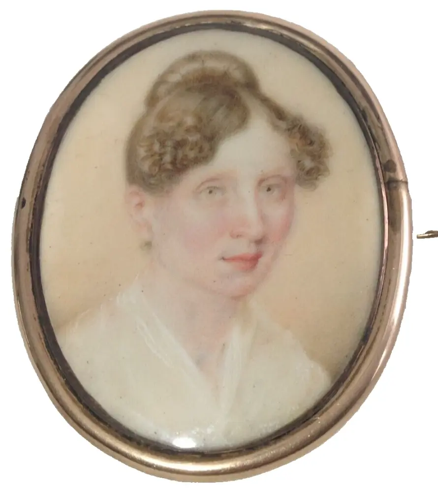 Antique 19th century yellow metal mourning brooch portrait miniature