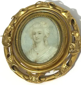 Antique large gilded Victorian swivel brooch miniature painting Georgian Lady