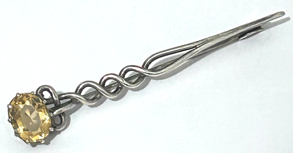 Antique sterling silver Celtic brooch pin Citrine stone