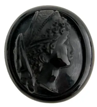 Antique Victorian carved Whitby Jet brooch Classical Maiden