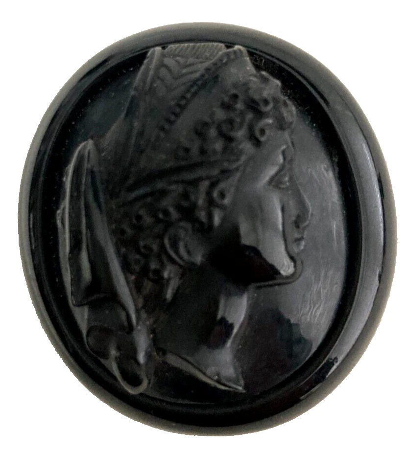 Antique Victorian carved Whitby Jet brooch Classical Maiden