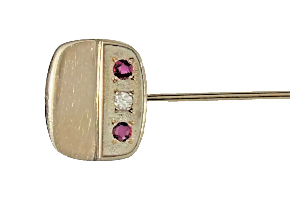 Vintage 9 ct Gold Ruby Diamond Stick Pin Stock Wedding Pin Hallmarked