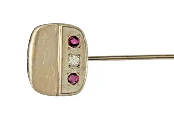 Vintage 9 ct Gold Ruby Diamond Stick Pin Stock Wedding Pin Hallmarked