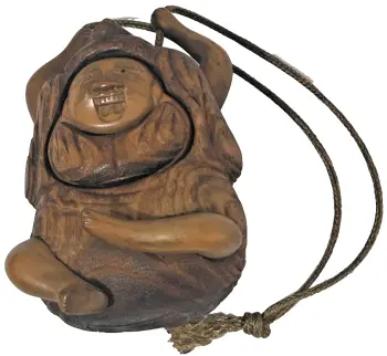 Antique Carved wood wooden nut Japanese inro box man figure