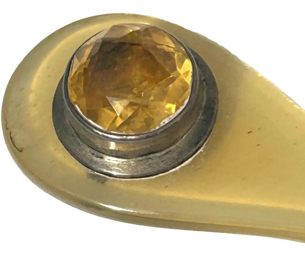 Antique carved horn sterling silver Citrine set paper letter opener