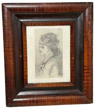 Antique Edwardian pencil sketch Young Fashion Lady in hat Someones Love Romantic