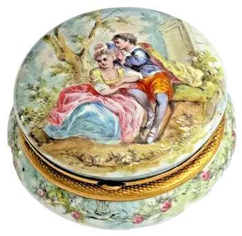 Antique French enamel enamelled silver gilt mounts patch trinket box compact