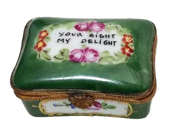 Antique Limoge Patch Box Signed JD French Your Sight My Delight