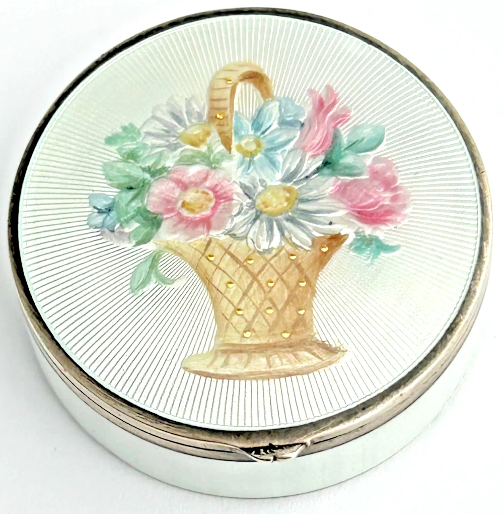 Antique Swedish Sterling silver hallmarked pill trinket box enamel enamelle