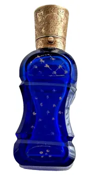 Antique Bristol blue glass perfume scent bottle 14 ct yellow gold top Dutch mark