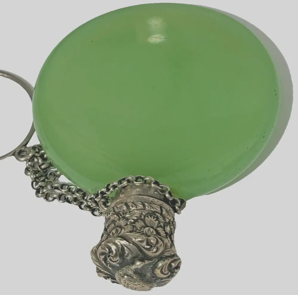 Antique Jade Glass Sterling Silver Perfume Scent Bottle