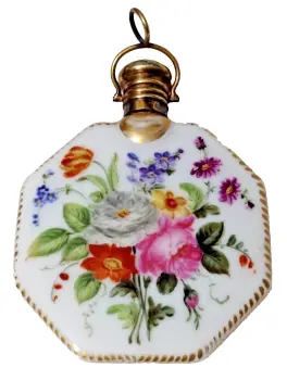 Antique Porcelain Sterling Silver Perfume Scent Bottle