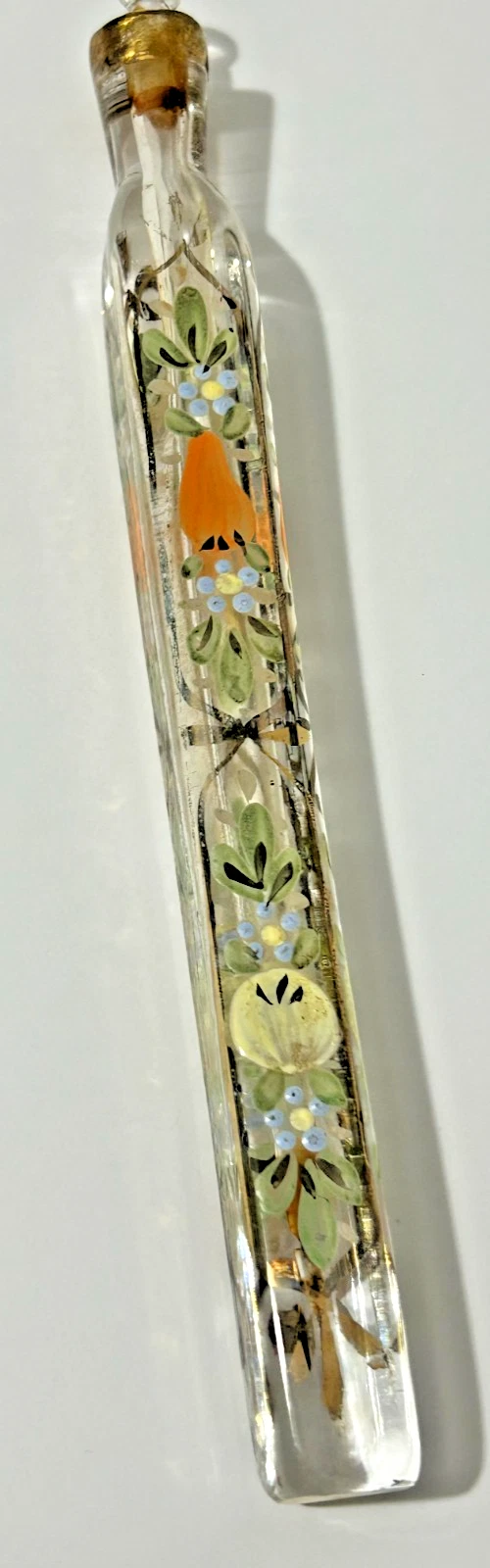 Antique Victorian glass Lachrymatory Tear Catcher Perfume Bottle Flask enam