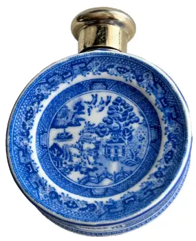 Antique willow pattern Sampson & Mordan perfume scent bottle silver hallmark top