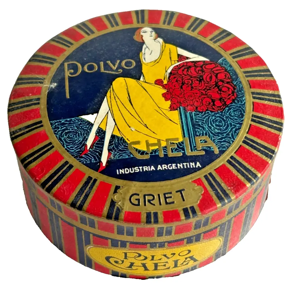Vintage Antique Polvo Chela Griet powder box Art Deco full and sealed Argentina