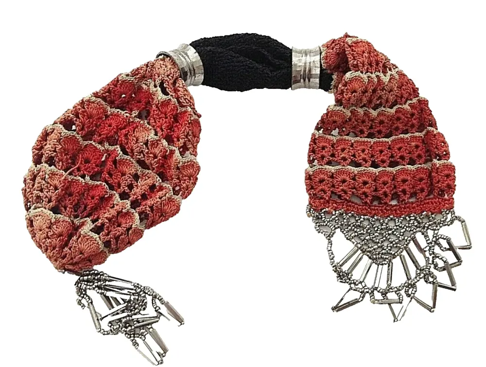 Antique miser s misers or stocking purse cut steel beadwork & keeper rings