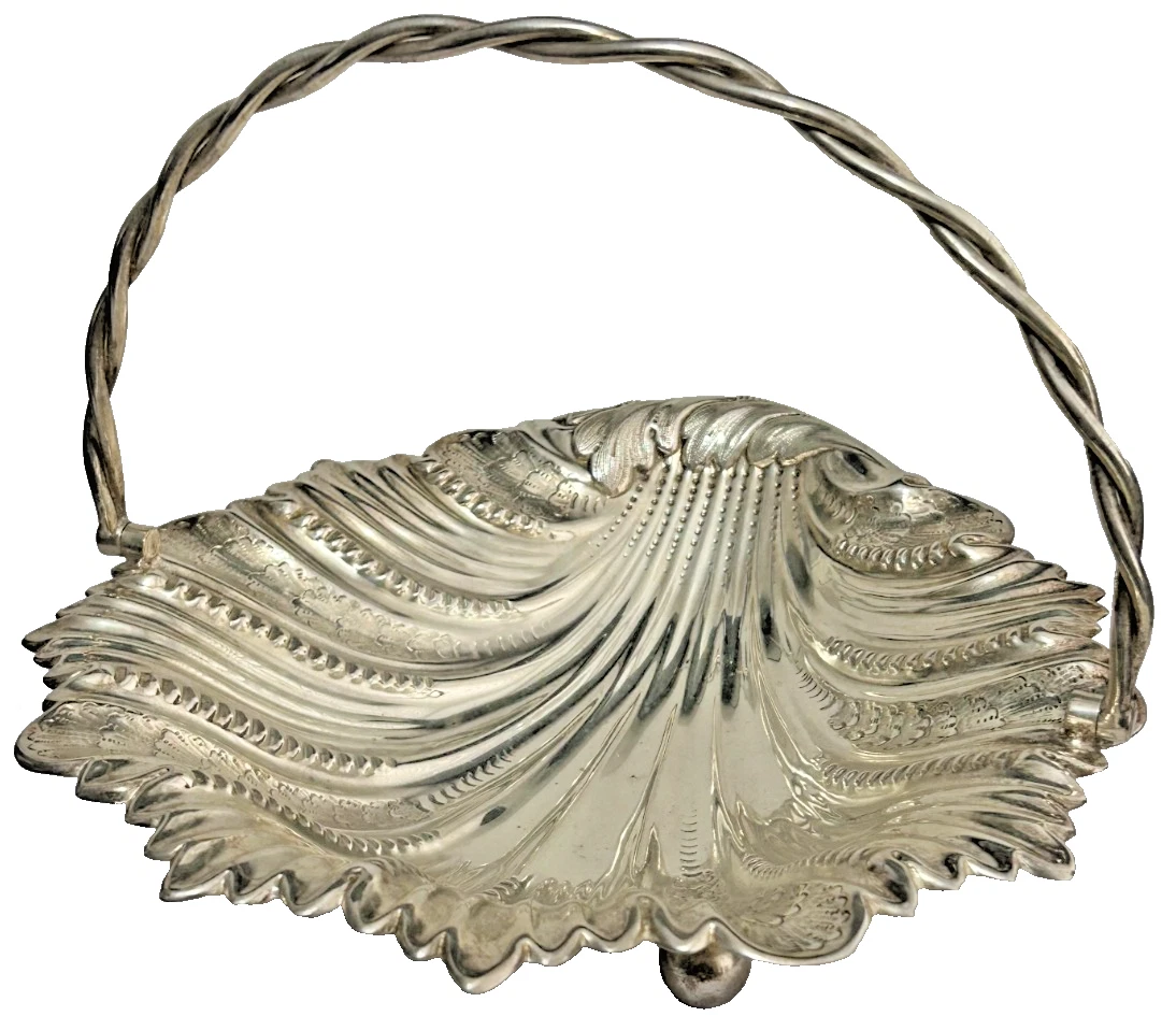 Antique Victorian Sheffield silver plate shell basket bread rolls fruit or 