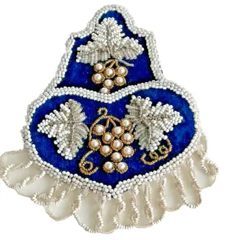 Antique beaded embroidered watch pocket faux pearls gold beads blue velvet