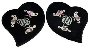 Antique Chinese Embroidered ear warmers bats lucky symbols black