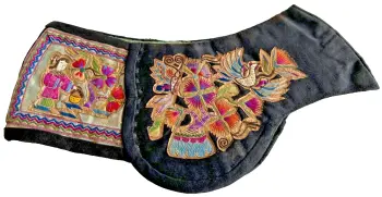 Antique Chinese Embroidered gold leaf silk childs hat with panels flowers