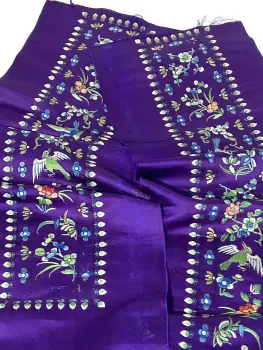 Antique Chinese Embroidered pair of purple silk sleeves panels flowers birds