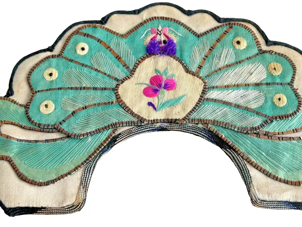Antique Chinese Embroidered silk headband flowers butterfly
