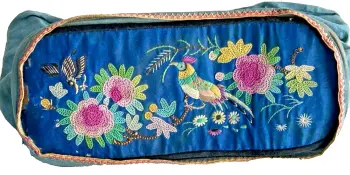 Antique Chinese Embroidered spectacles case purse butterflies flowers birds