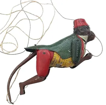Antique tin plate German climbing mechanical monkey toy Lehmann 385