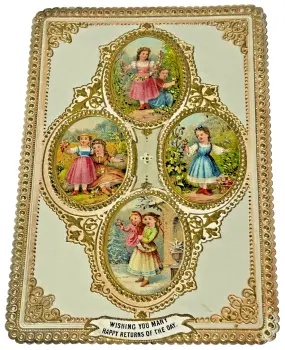 A Victorian Embossed Antique Victorian Paper Lace Birthday Card C1872