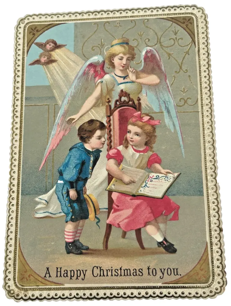 A Victorian Christmas Card Angel Cherubs Children