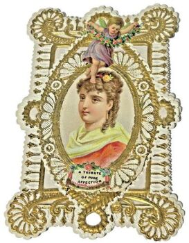 Victorian Paper Lace Gold Embellishment Victorian Valentine Card cherub