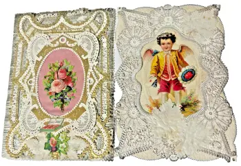 Victorian Paper Lace Gold Embellishment Victorian Christmas Card x 2