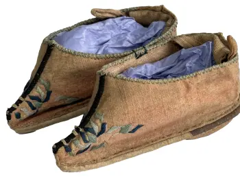 Antique bound foot feet Chinese shoes embroidered lotus slippers