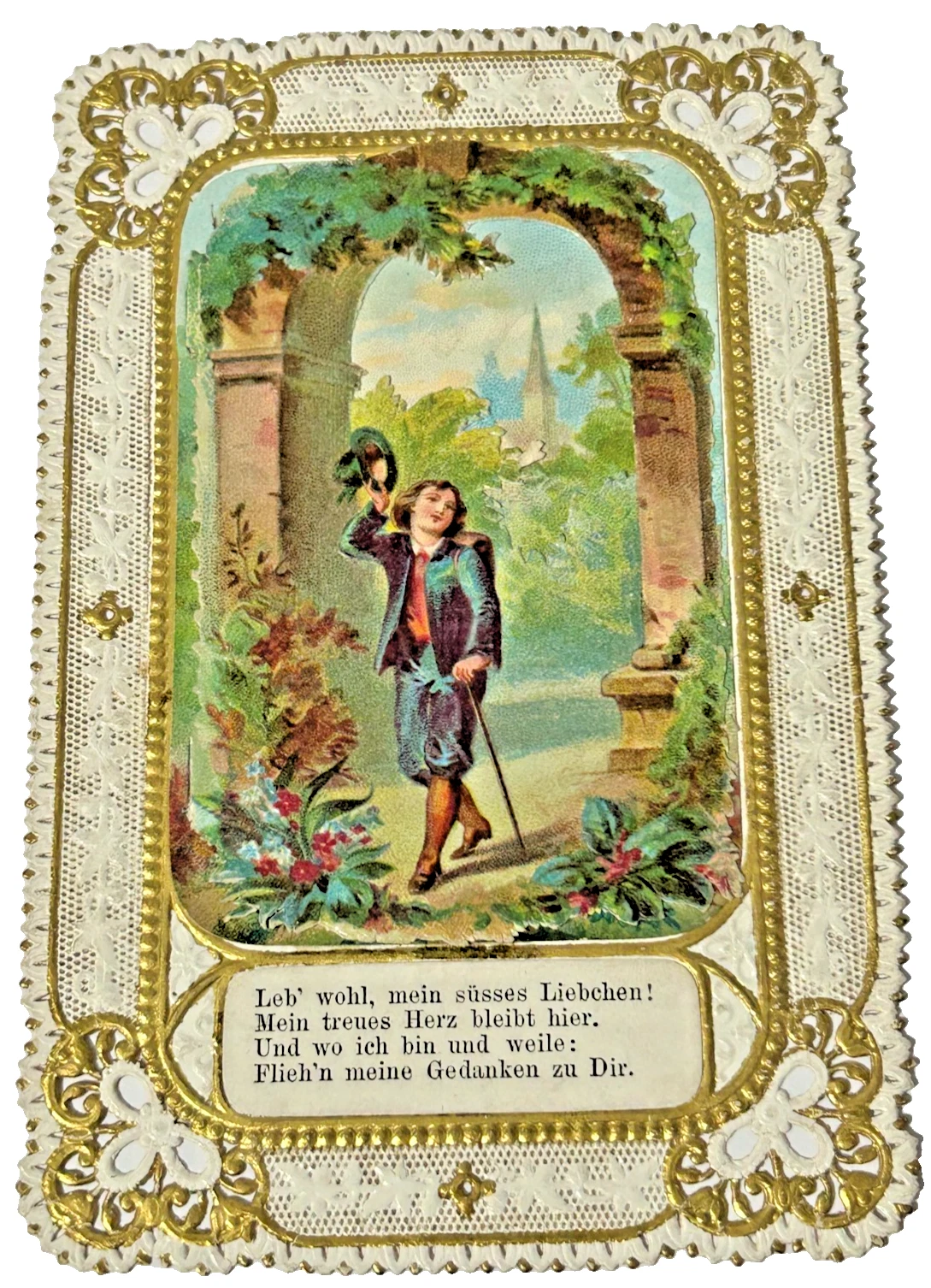 Victorian Paper Lace Gold Embellishment Victorian Christmas Card German