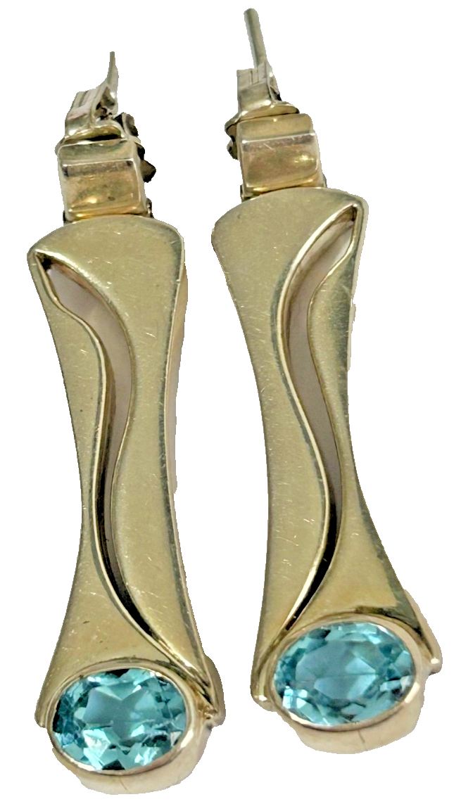 Vintage solid sterling silver dangle earrings retro style blue spinel